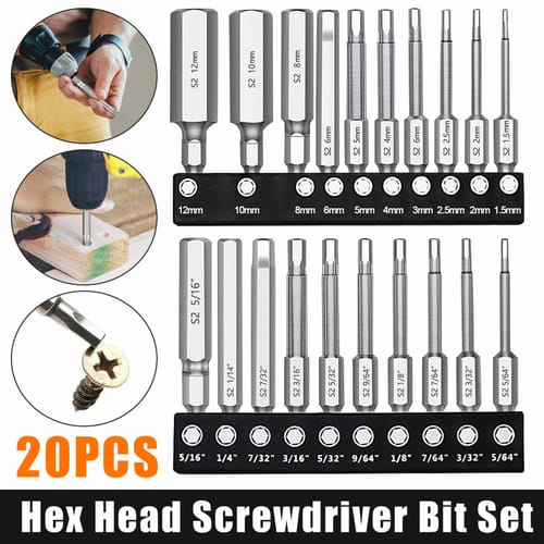 Hex Allen Wrench Screwdriver Drill Bit Set 20pcs (10pcs Metric & 10pcs Sae) For Power Screwdriver Drill Impact Driver Toolkit 20pcs
