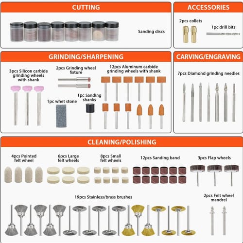 Rotary Tool Accessories Kit 350pcs Accessory Set Universal Kit Fits All Tool For Carving Sanding Cutting Drilling Grinding 350pcs