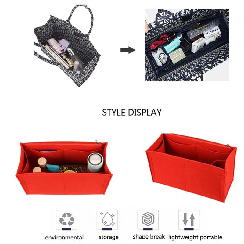Color: Black, Size: M - Felt Cloth Insert Bag Fits Book Tote Makeup Handbag Organizer Travel Inner Purse Cosmetic Bag Mommy Bag Fit Onthego Tote
