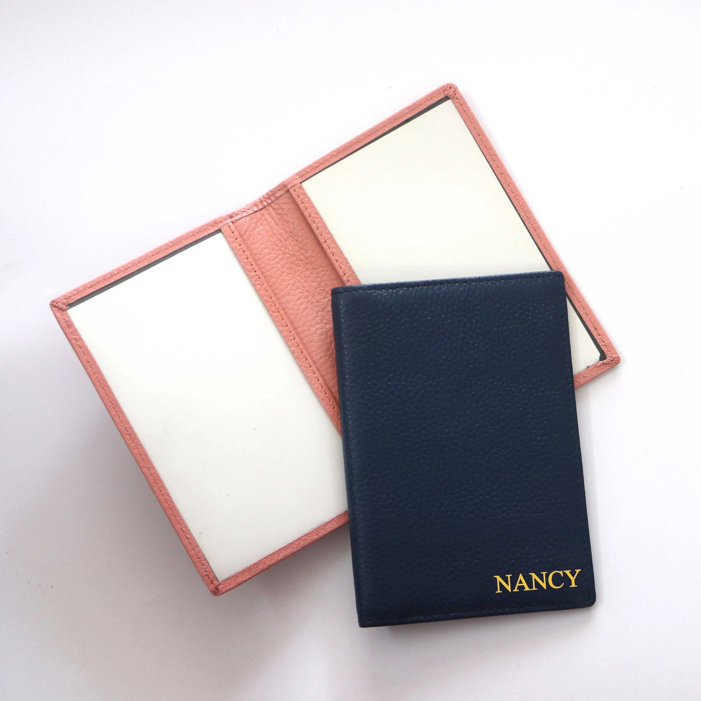 Color: Pink - 100% Cowhide Passport Holder Factory Genuine Leather Engrave Letters Men Women Passport Cover Customized Name Travel Card Wallet