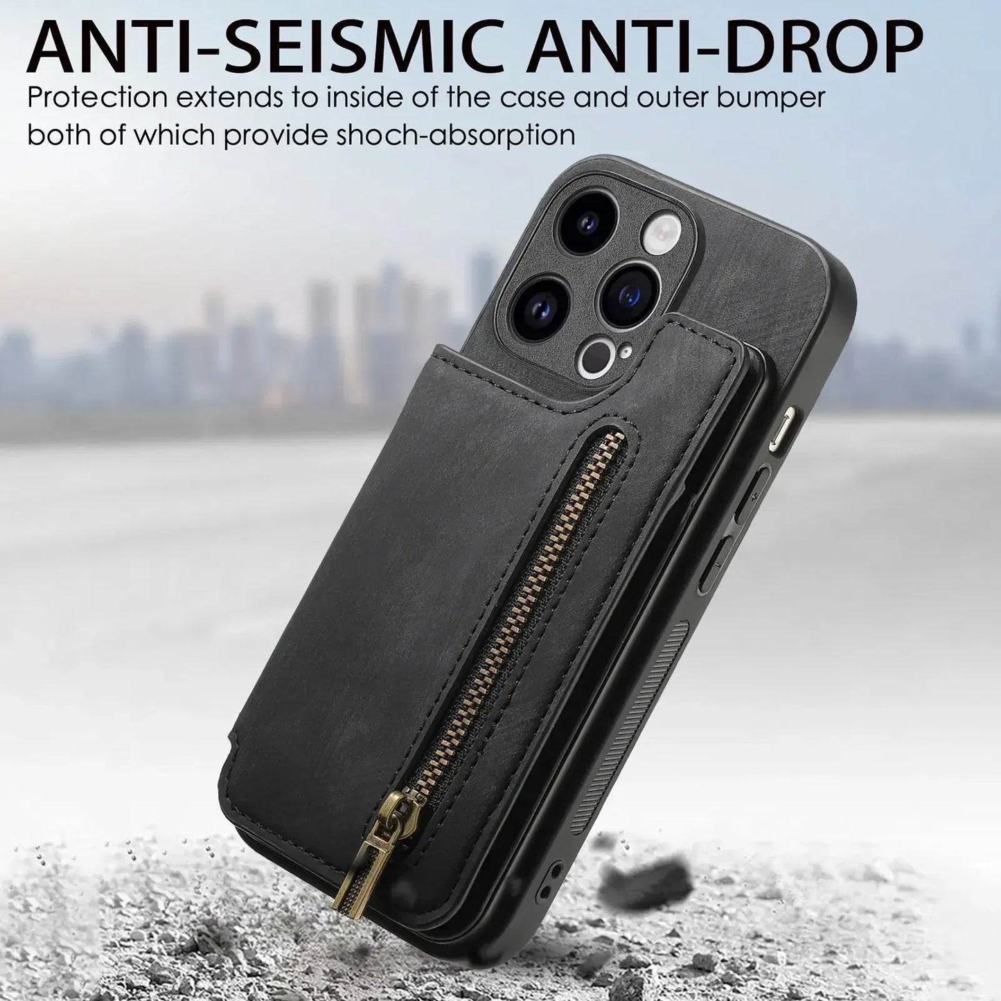 Color: Blue, Material: Pvc - Leather Zipper Wallet With Card Holder Phone Case For Iphone 15 14 11 Pro Max 13 12 Mini X Xr Xs Max 8 7 Plus Shockproof Cover