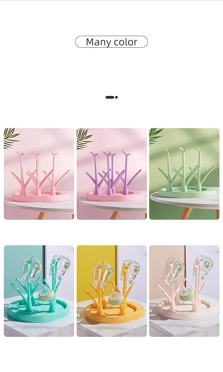 Color: Green - Baby Bottle Holder Cleaning Dryer Drainer Removable Baby Bottle Drying Rack Storage Rack Tree Shape Rack For Babies Bottles Item