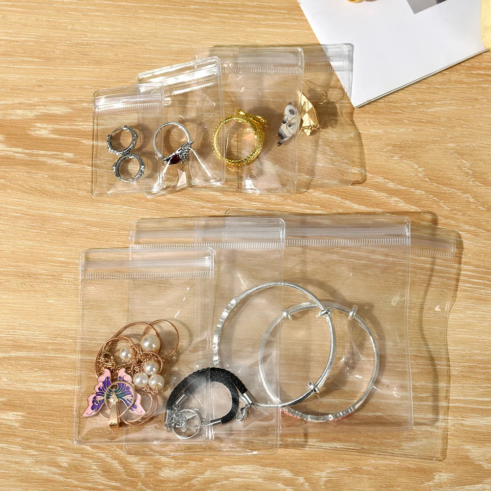 Size: Xl, Color: Green - 100/10pcs Pvc Jewelry Package Bags Thicken Self Sealing Pouches Anti-oxidation Earring Necklace Clear Organizer Bag Reusable