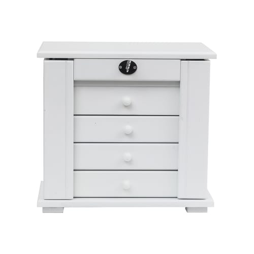 Handcrafted Wooden Jewelry Box Organizer Wood 5 Layers Case With 4 Drawers-white