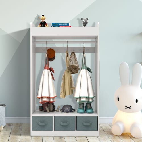 Kids Costume Organizer? Costume Rack?kids Armoire?open Hanging Armoire Closet With Mirror-white