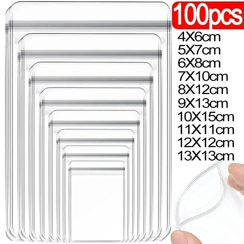 Size: Xl, Color: Green - 100/10pcs Pvc Jewelry Package Bags Thicken Self Sealing Pouches Anti-oxidation Earring Necklace Clear Organizer Bag Reusable