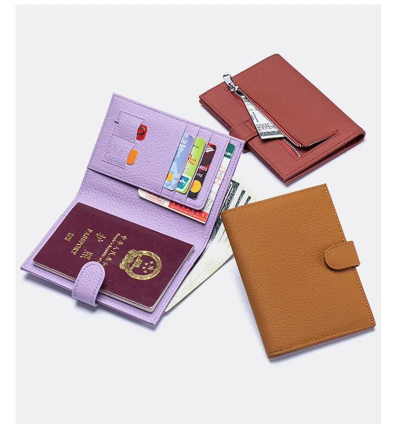 Color: Dark Blue - Genuine Leather Rfid Travel Passport Cover Case Wallet Bag Card Holder Cowhide Coin Purse Document Cover Flight Men Women