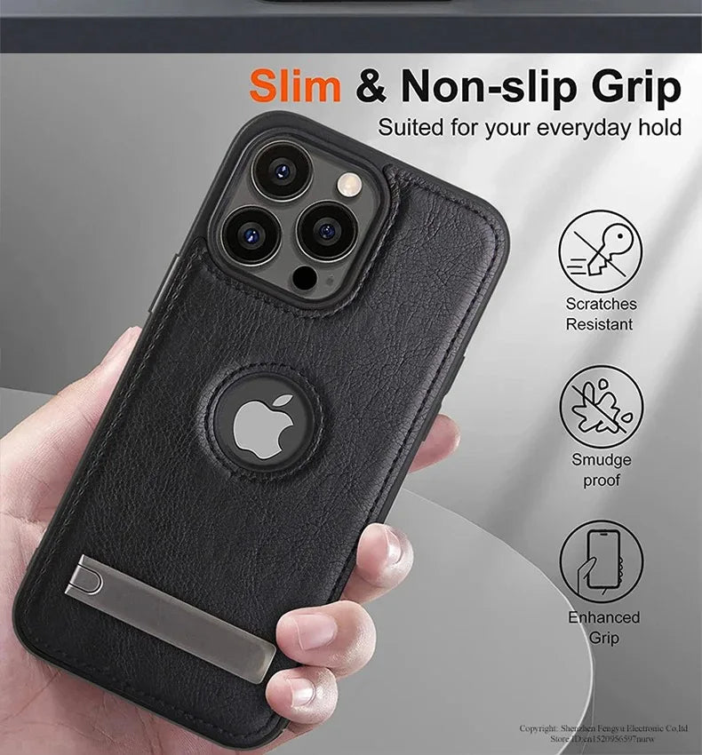 Color: Beige, Material: Neoprene - Pu Leather Kickstand Phone Cases For Iphone 15 Pro Max 14 Plus 11 13 12 Mini Mobile Case With Holder Luxury Slim Shell Cover