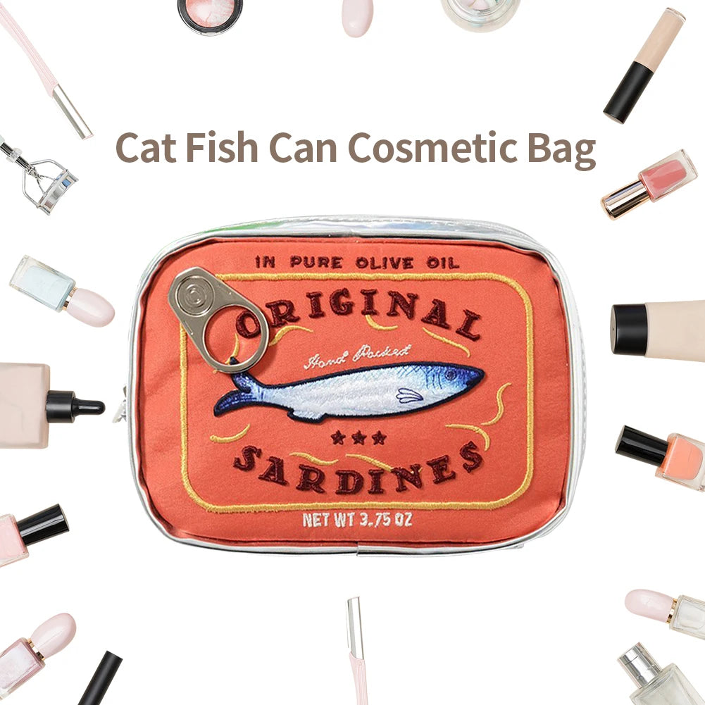 Color: Gray - Canned Sardines Style Bath Travel Bag Cute Toiletry Bag Creative Fashion Women Cosmetic Bag Multi-function For Weekend Vacation