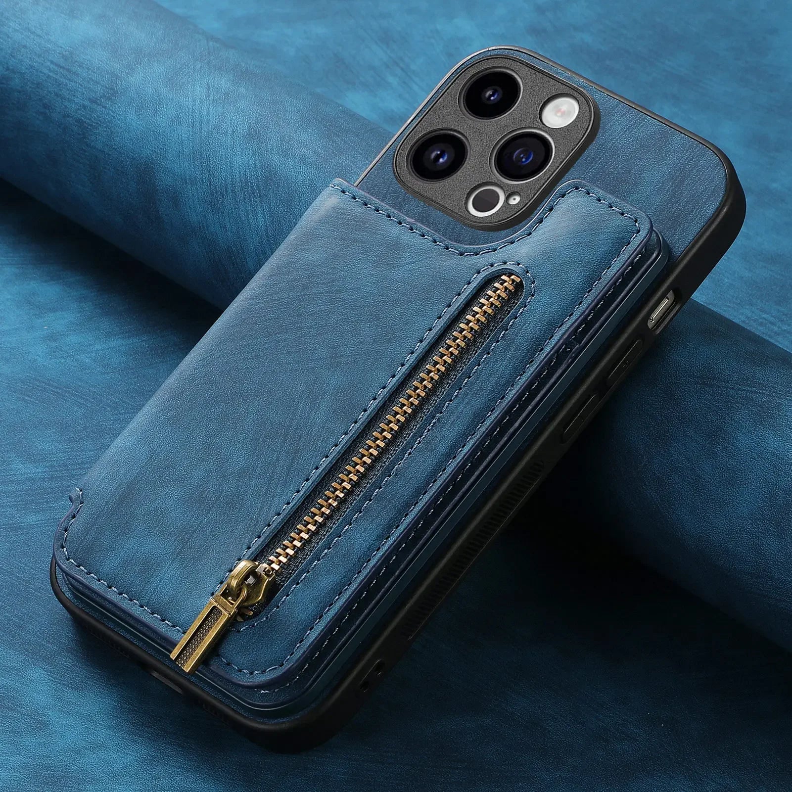 Color: Blue, Material: Pvc - Leather Zipper Wallet With Card Holder Phone Case For Iphone 15 14 11 Pro Max 13 12 Mini X Xr Xs Max 8 7 Plus Shockproof Cover