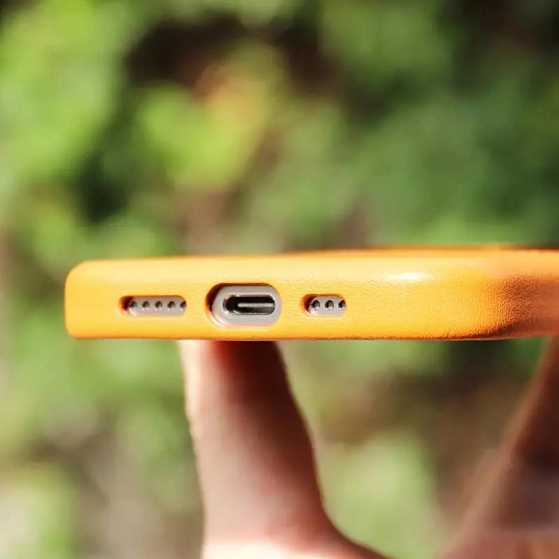 Color: Orange, Material: Silicon - Card Holder Magsafe Leather Phone Case For Iphone 15 14pro Max 13 14 Pro 12 Pocket Wireless Charging Alloy Lens Hit Color Cover