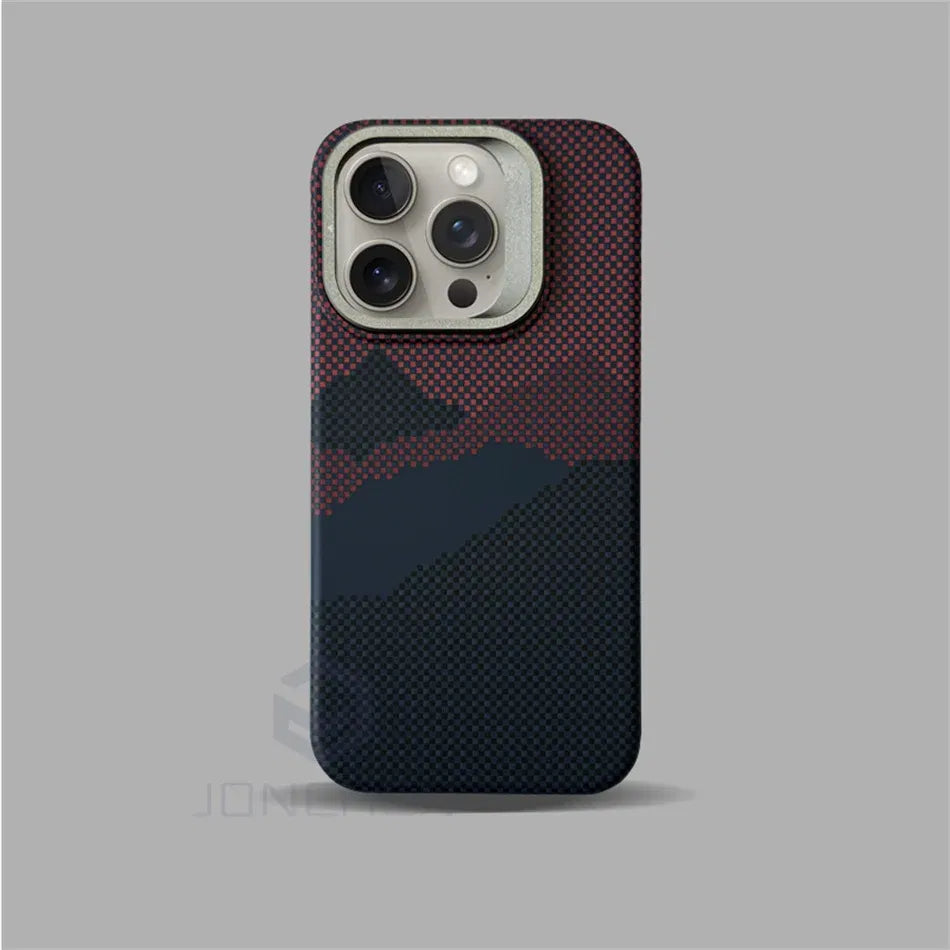Color: Gold, Material: Polyester - Luxury Magnetic Stand Metal Lens Relief Carbon Fibre Pattern For Magsafe Case For Iphone 15 14 13 Pro Max Shockproof Back Cover