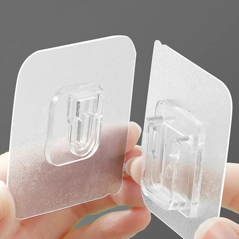 Color: Dark Gray - Double-sided Adhesive Wall Hooks Hanger Strong Transparent Suction Cup Sucker Hooks Kitchen Bathroom Storage Plug Socket Holders