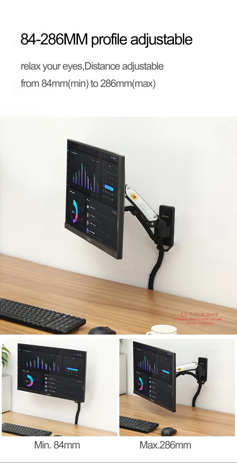Color: White, Ships From: Ukraine - Nb F120 17-27" Aluminum Gs Gas Spring 360 Rotate Full Motion Tv Wall Mount Bracket Lcd Monitor Wall Mount Stand Screen Holder