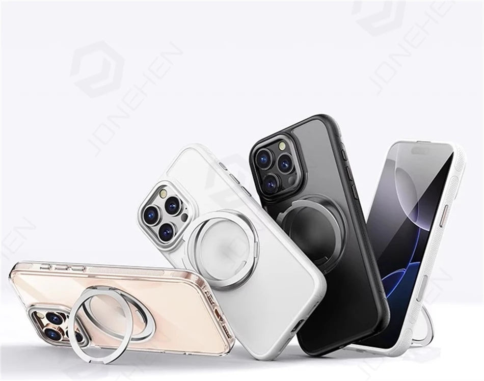 Color: Blue, Material: Pvc - 360?° Rotation Ring Stand Magnetic Case For Iphone 13 14 15 16 17 Pro Max 16e Matte Military Shockproof Armor Cover For Magsafe
