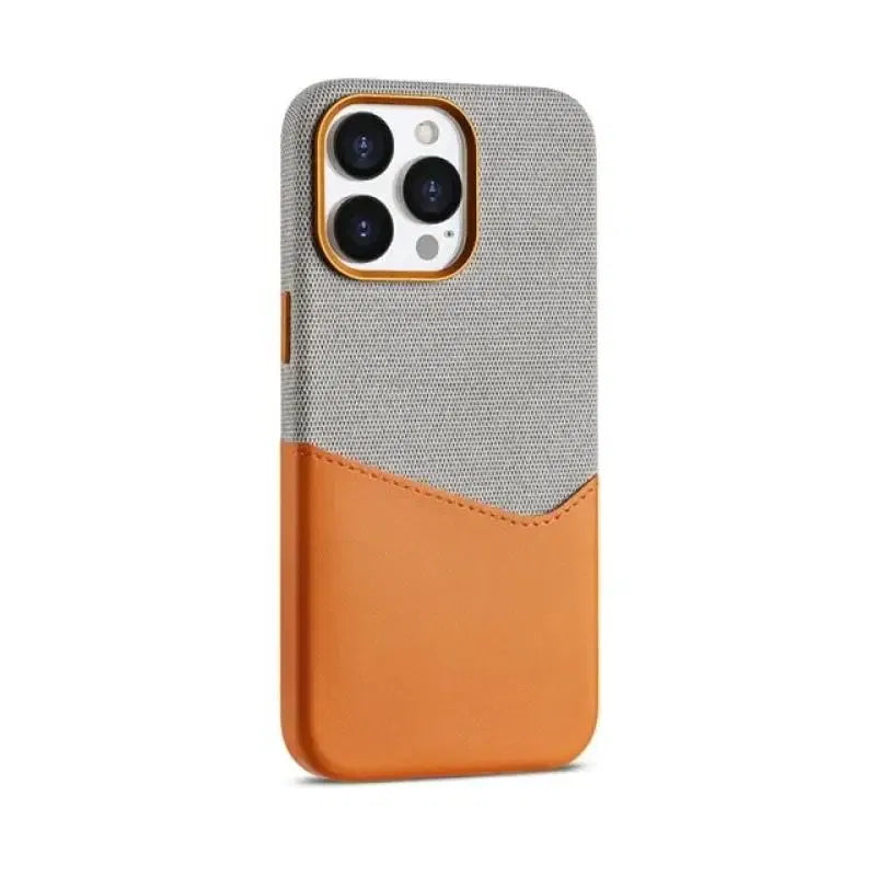 Color: Orange, Material: Silicon - Card Holder Magsafe Leather Phone Case For Iphone 15 14pro Max 13 14 Pro 12 Pocket Wireless Charging Alloy Lens Hit Color Cover