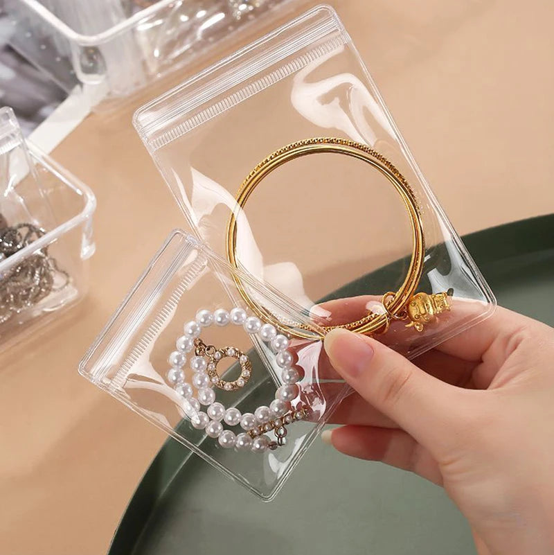 Size: Xl, Color: Green - 100/10pcs Pvc Jewelry Package Bags Thicken Self Sealing Pouches Anti-oxidation Earring Necklace Clear Organizer Bag Reusable