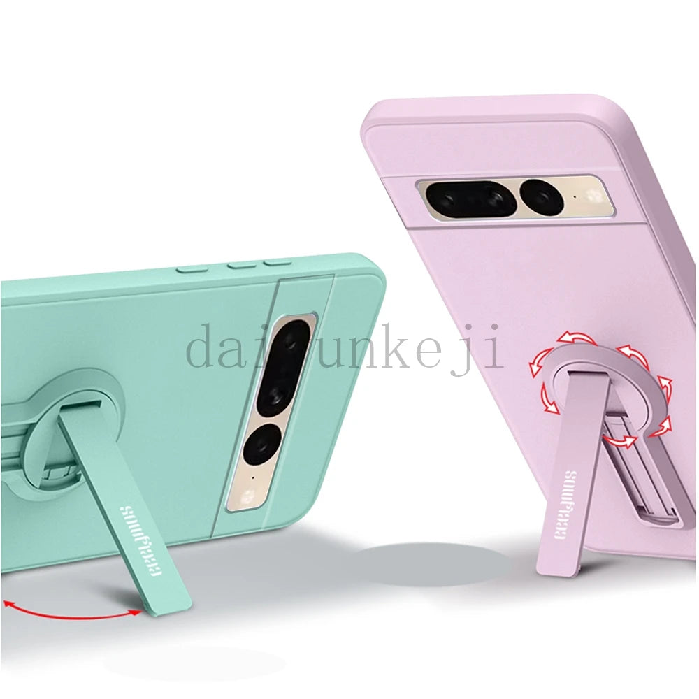 Color: Blue, Material: Aluminum - Phone Case For Google Pixel 7 8 6 5 9 Pro Xl Pixel 7a 6a 5a 8a 9a Soft Cover Silicone Case With Holder Stand Bracket Lanyard