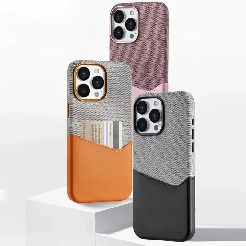 Color: Orange, Material: Silicon - Card Holder Magsafe Leather Phone Case For Iphone 15 14pro Max 13 14 Pro 12 Pocket Wireless Charging Alloy Lens Hit Color Cover