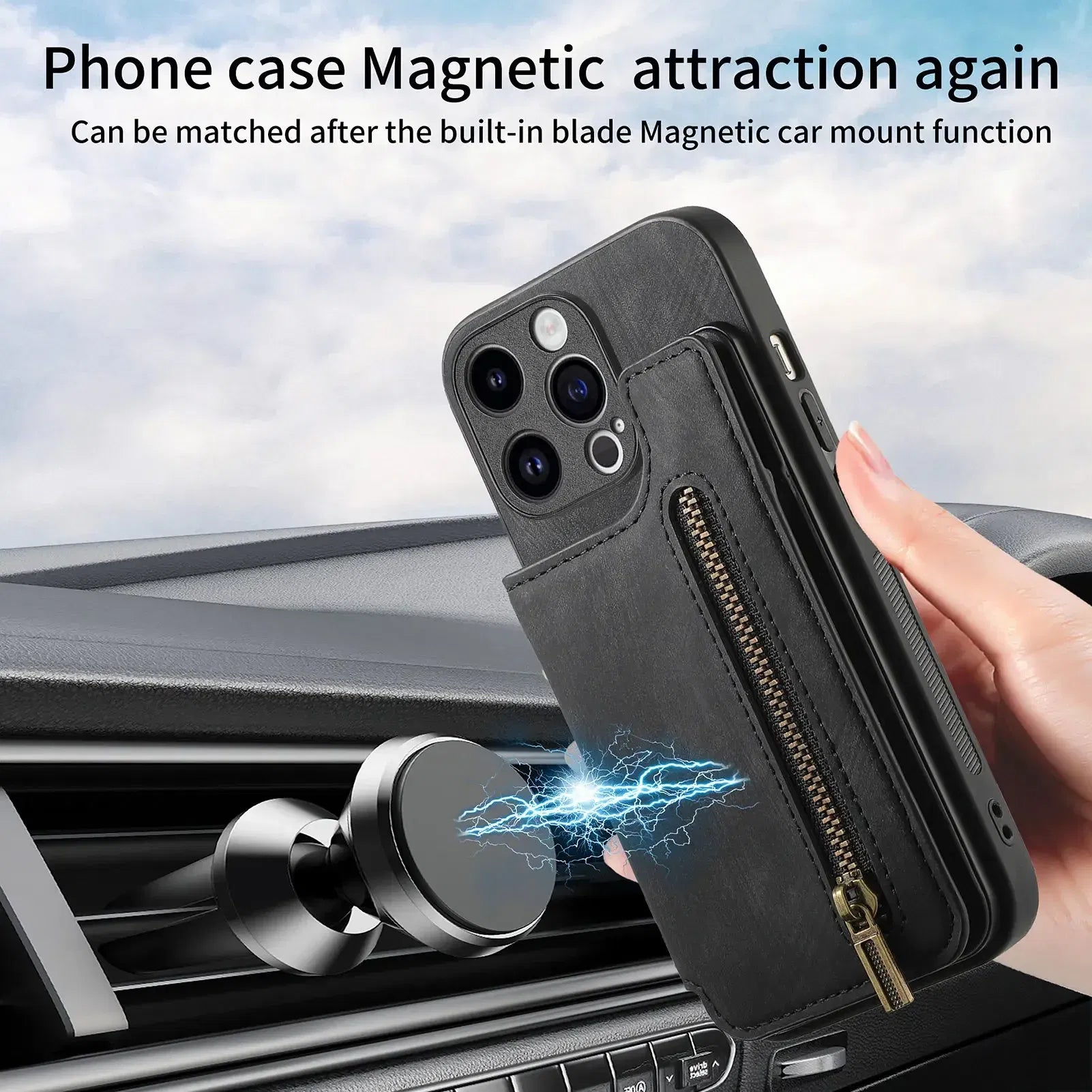 Color: Blue, Material: Pvc - Leather Zipper Wallet With Card Holder Phone Case For Iphone 15 14 11 Pro Max 13 12 Mini X Xr Xs Max 8 7 Plus Shockproof Cover