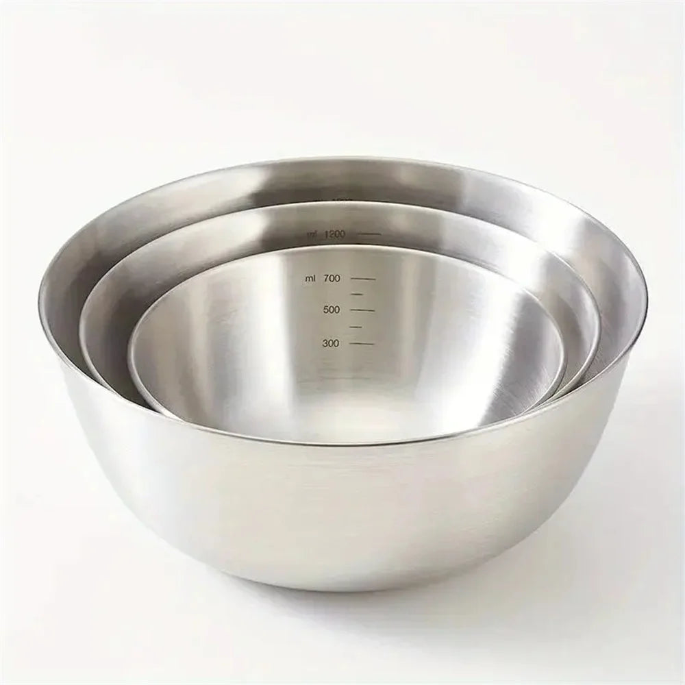 Color: Pink - 1-3 Stainless Steel Bowl Set With Scale For Cooking Baking Food Storage Large Capacity Mixing Bowls For Home Kitchen Essentials