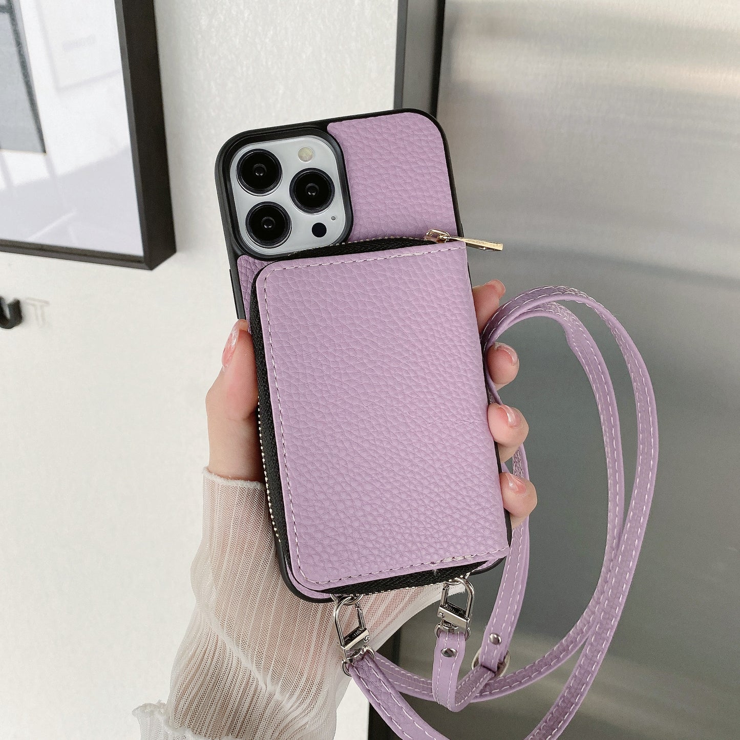 Material: Denim, Color: Green - Zipper Wallet Phone Case For Iphone 16 15 14 13 12 Mini 11 Pro Xs Max X Plus Card Slot Holder Crossbody Lanyard Leather Cover