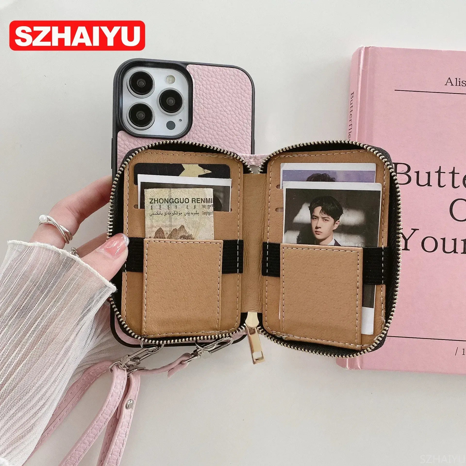 Material: Tpu, Color: Green - Zipper Wallet Phone Case For Iphone 16 15 14 13 12 Mini 11 Pro Xs Max X Plus Card Slot Holder Crossbody Lanyard Leather Cover