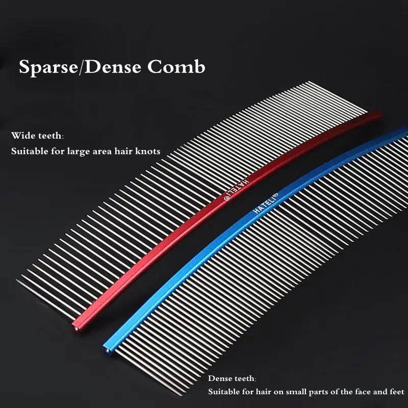 Color: Purple, Size: Xs - Pet Curved Comb Stainless Steel Combs Professional Pet Grooming Comb Dense Sparse Teeth Dog Cat Cleaning Brush Open Knot Comb