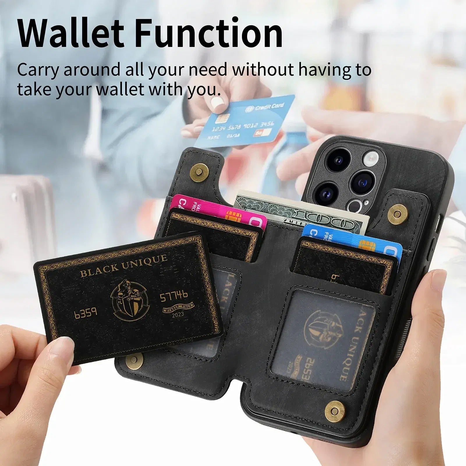 Color: Blue, Material: Pvc - Leather Zipper Wallet With Card Holder Phone Case For Iphone 15 14 11 Pro Max 13 12 Mini X Xr Xs Max 8 7 Plus Shockproof Cover