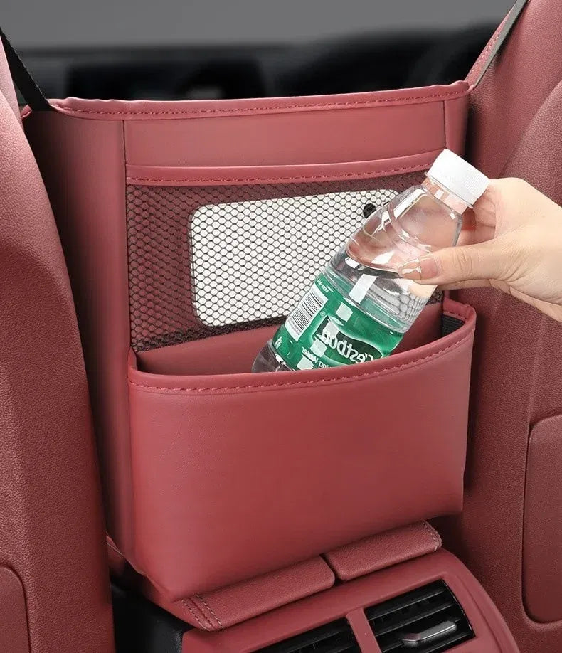Color Name: Gold - Car Handbag Holder Between Seats Mutifuntional Leather Auto Seat Middle Storage Bag Hanging Tissue Box Phone Cup Map Organizer