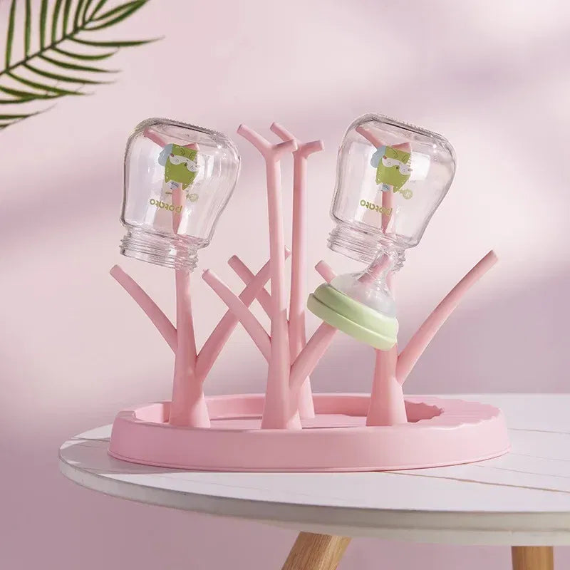 Color: Green - Baby Bottle Holder Cleaning Dryer Drainer Removable Baby Bottle Drying Rack Storage Rack Tree Shape Rack For Babies Bottles Item