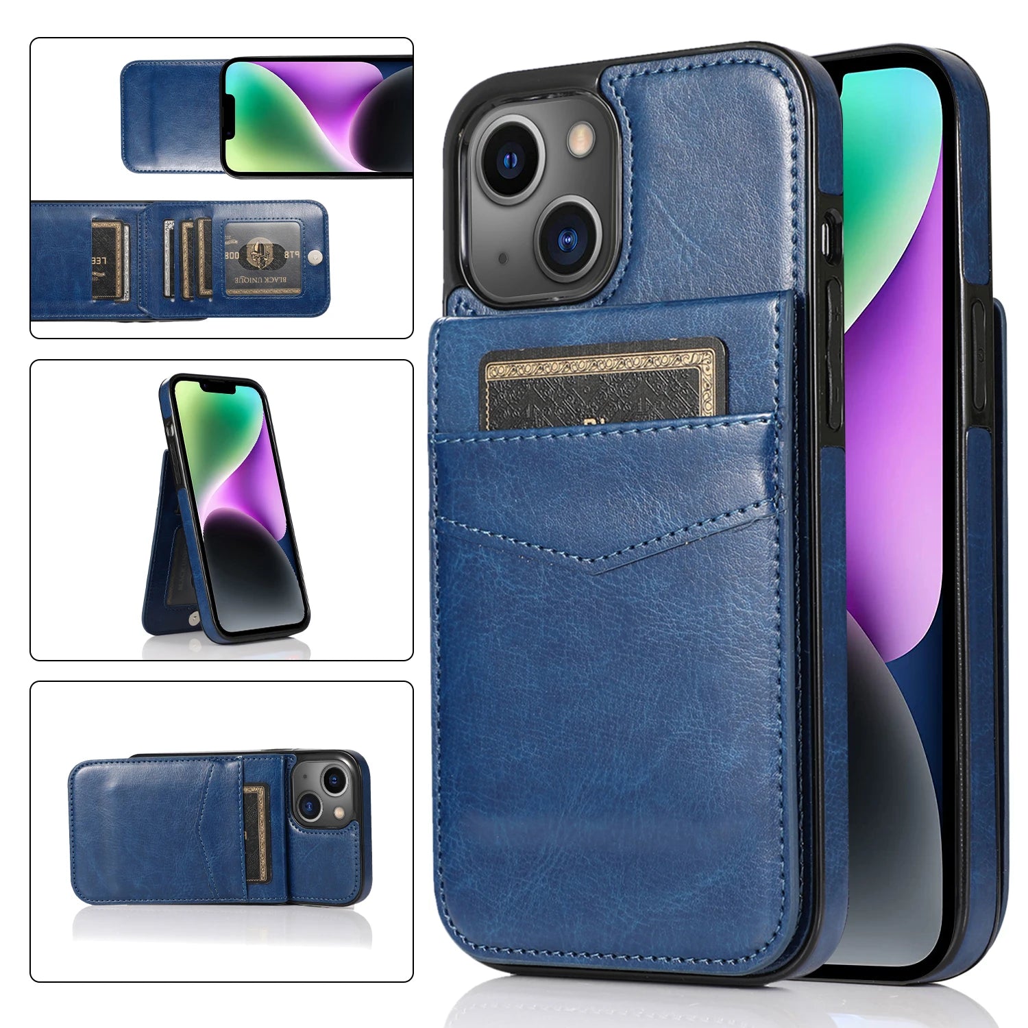 Color: Beige, Material: Silicon - Faux Leather Wallet Kickstand Phone Case For Iphone 13 12 Mini 16e 16 15 14 11 Pro Max X Xr Xs 7 8 Plus Case With Credit Card