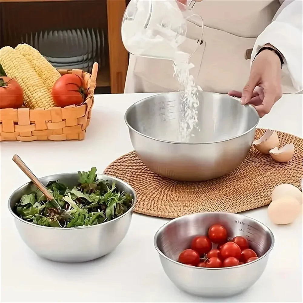 Color: Pink - 1-3 Stainless Steel Bowl Set With Scale For Cooking Baking Food Storage Large Capacity Mixing Bowls For Home Kitchen Essentials