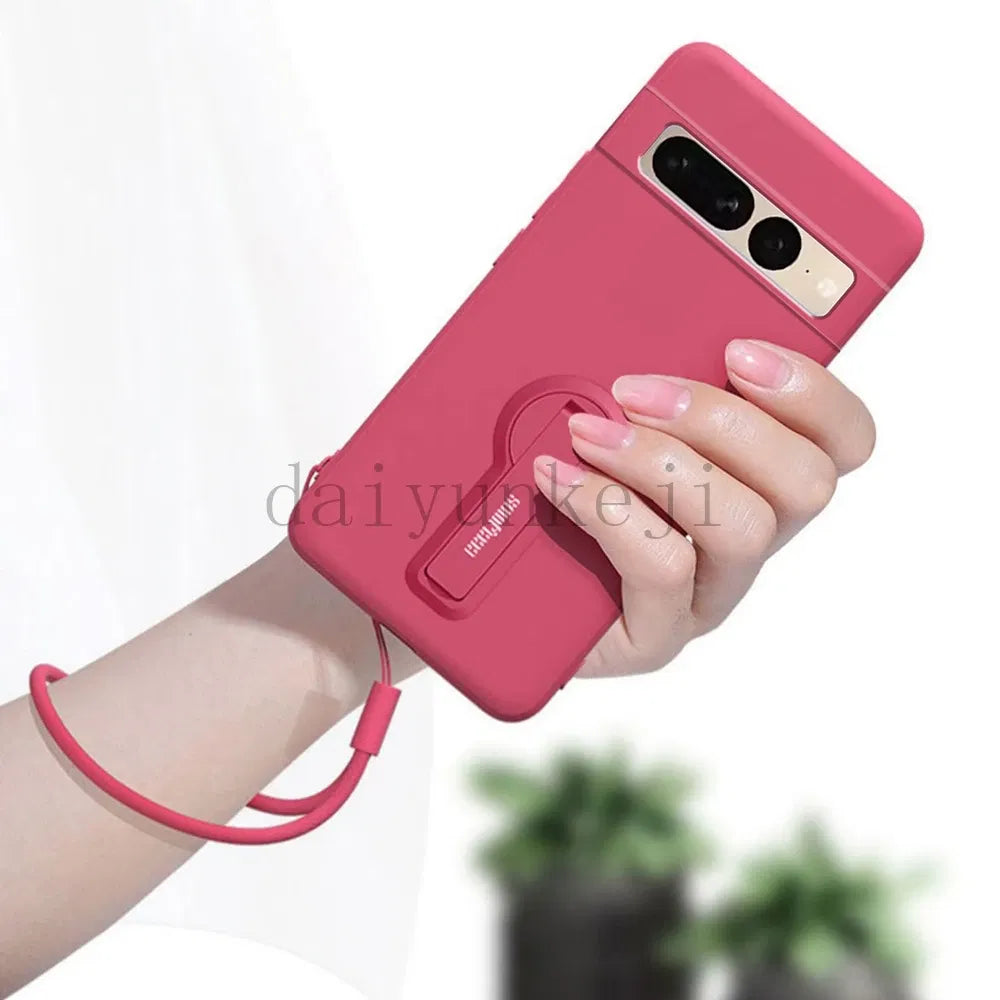 Color: Blue, Material: Aluminum - Phone Case For Google Pixel 7 8 6 5 9 Pro Xl Pixel 7a 6a 5a 8a 9a Soft Cover Silicone Case With Holder Stand Bracket Lanyard