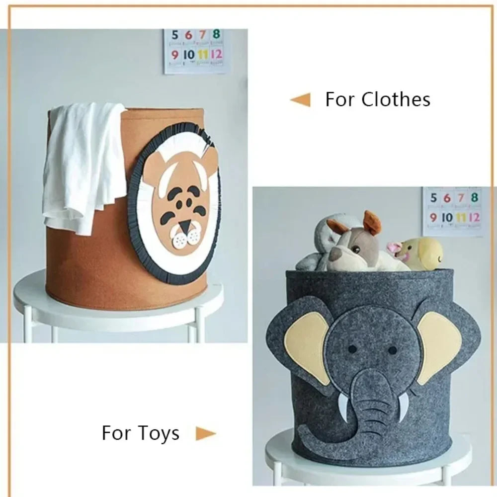 Color: Dark Khaki - Cartoon Storage Basket Washable Dirty Clothes Basket Foldable Children's Toy Clothes Storage Bucket Home Storage Laundry Basket