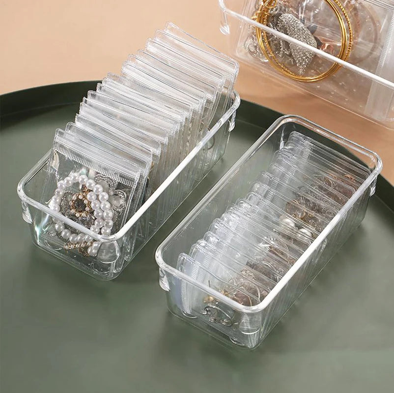 Size: Xl, Color: Green - 100/10pcs Pvc Jewelry Package Bags Thicken Self Sealing Pouches Anti-oxidation Earring Necklace Clear Organizer Bag Reusable
