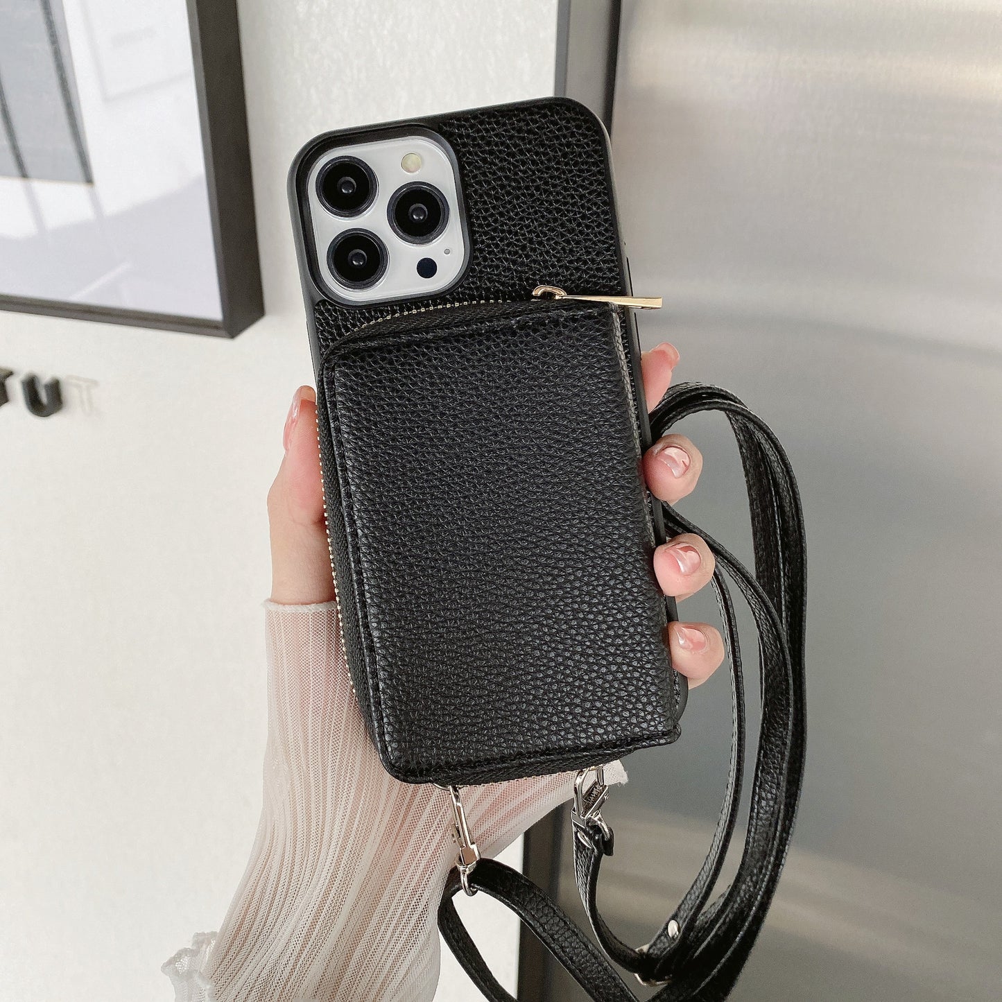 Material: Denim, Color: Green - Zipper Wallet Phone Case For Iphone 16 15 14 13 12 Mini 11 Pro Xs Max X Plus Card Slot Holder Crossbody Lanyard Leather Cover