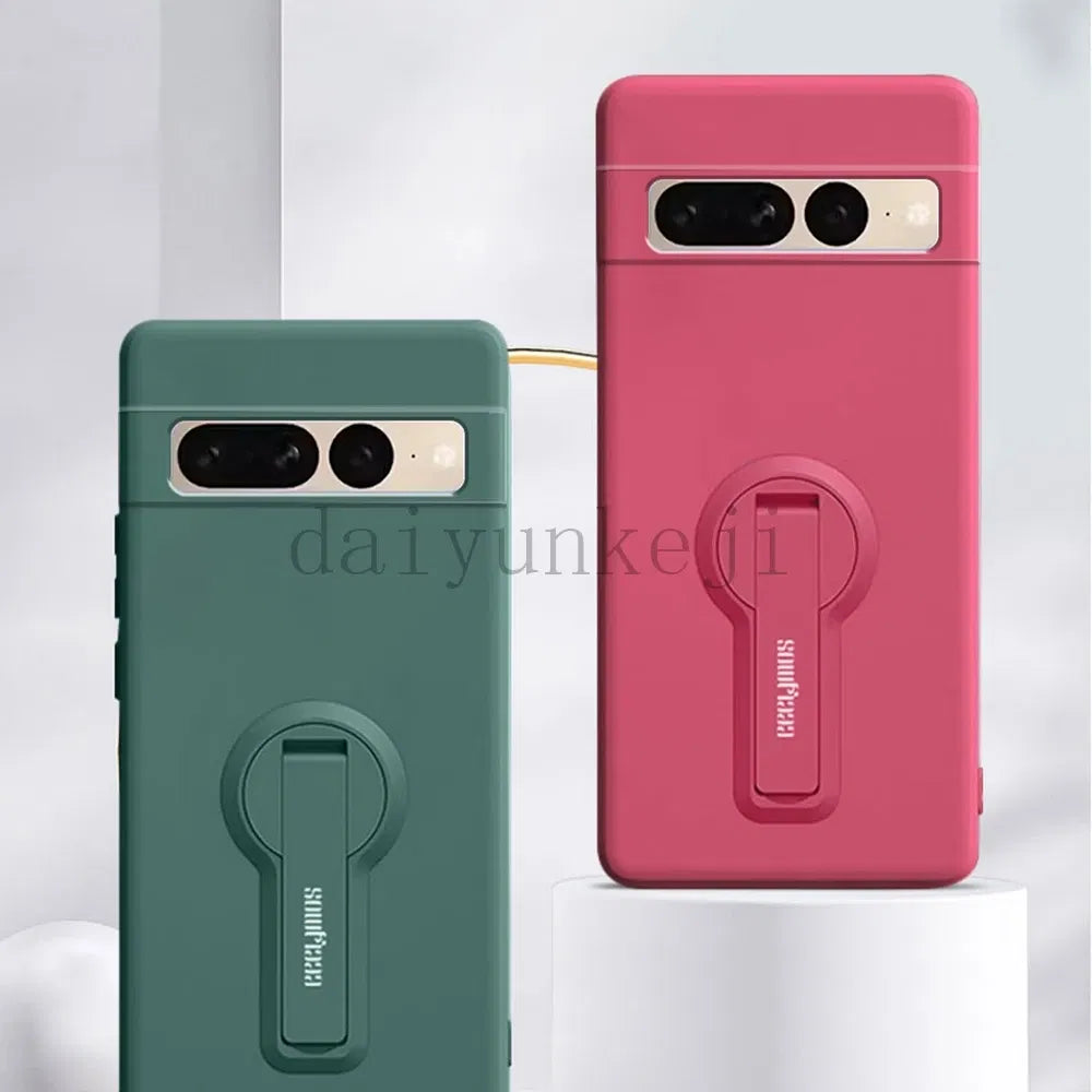 Color: Blue, Material: Aluminum - Phone Case For Google Pixel 7 8 6 5 9 Pro Xl Pixel 7a 6a 5a 8a 9a Soft Cover Silicone Case With Holder Stand Bracket Lanyard