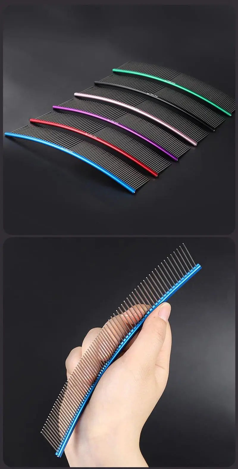 Color: Purple, Size: Xs - Pet Curved Comb Stainless Steel Combs Professional Pet Grooming Comb Dense Sparse Teeth Dog Cat Cleaning Brush Open Knot Comb