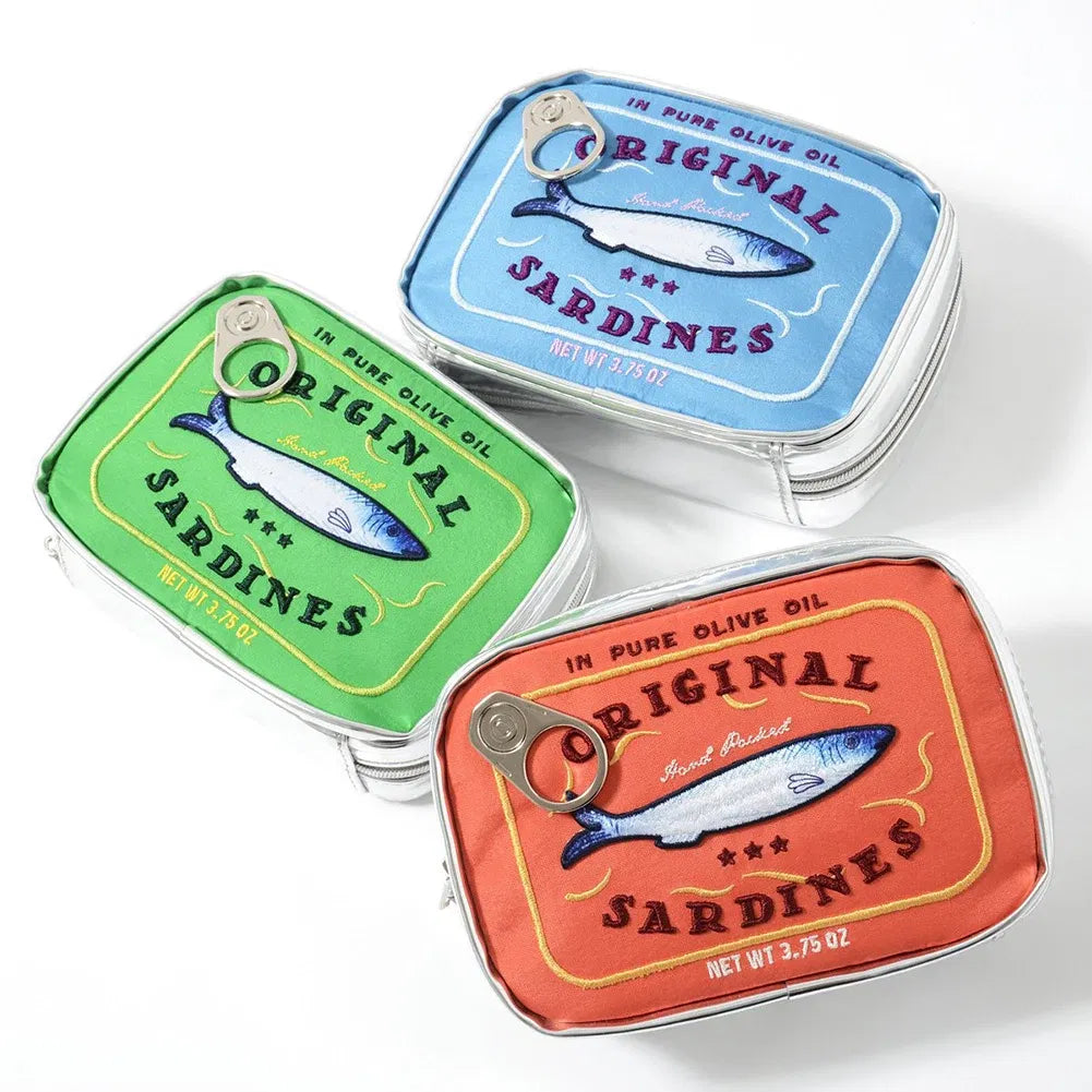 Color: Gray - Canned Sardines Style Bath Travel Bag Cute Toiletry Bag Creative Fashion Women Cosmetic Bag Multi-function For Weekend Vacation