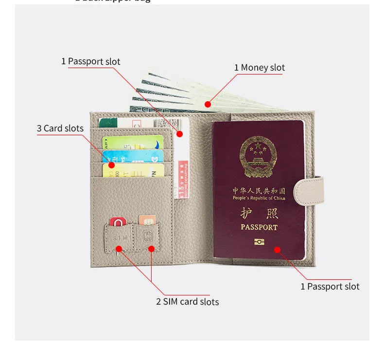Color: Green - Genuine Cow Leather Passport Holder Travel Wallet With Zipper Pocket Card Holder Rfid Blocking Bifold Wallet For Men And Women