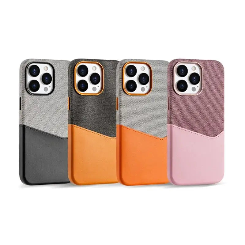 Color: Orange, Material: Silicon - Card Holder Magsafe Leather Phone Case For Iphone 15 14pro Max 13 14 Pro 12 Pocket Wireless Charging Alloy Lens Hit Color Cover