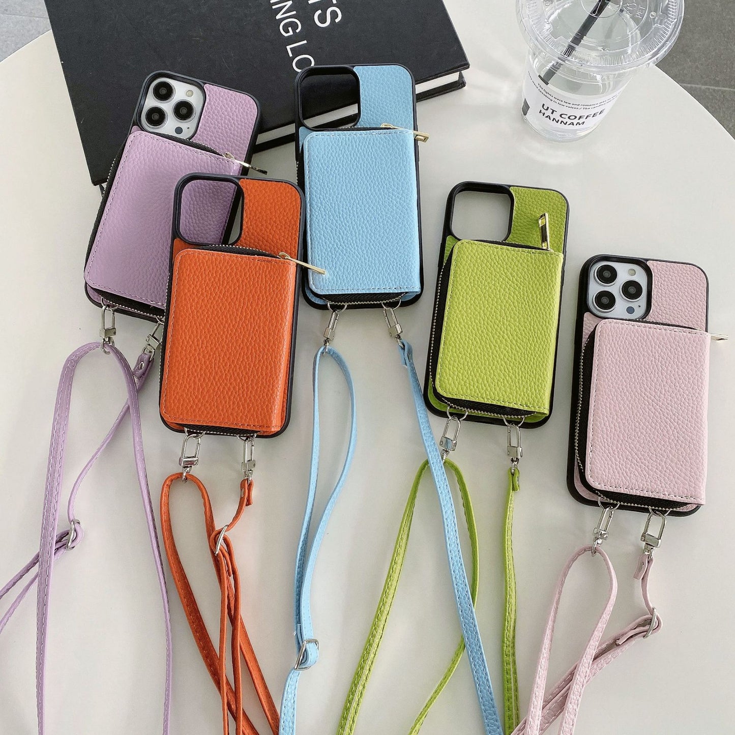Material: Pc, Color: Army Green - Zipper Wallet Phone Case For Iphone 16 15 14 13 12 Mini 11 Pro Xs Max X Plus Card Slot Holder Crossbody Lanyard Leather Cover