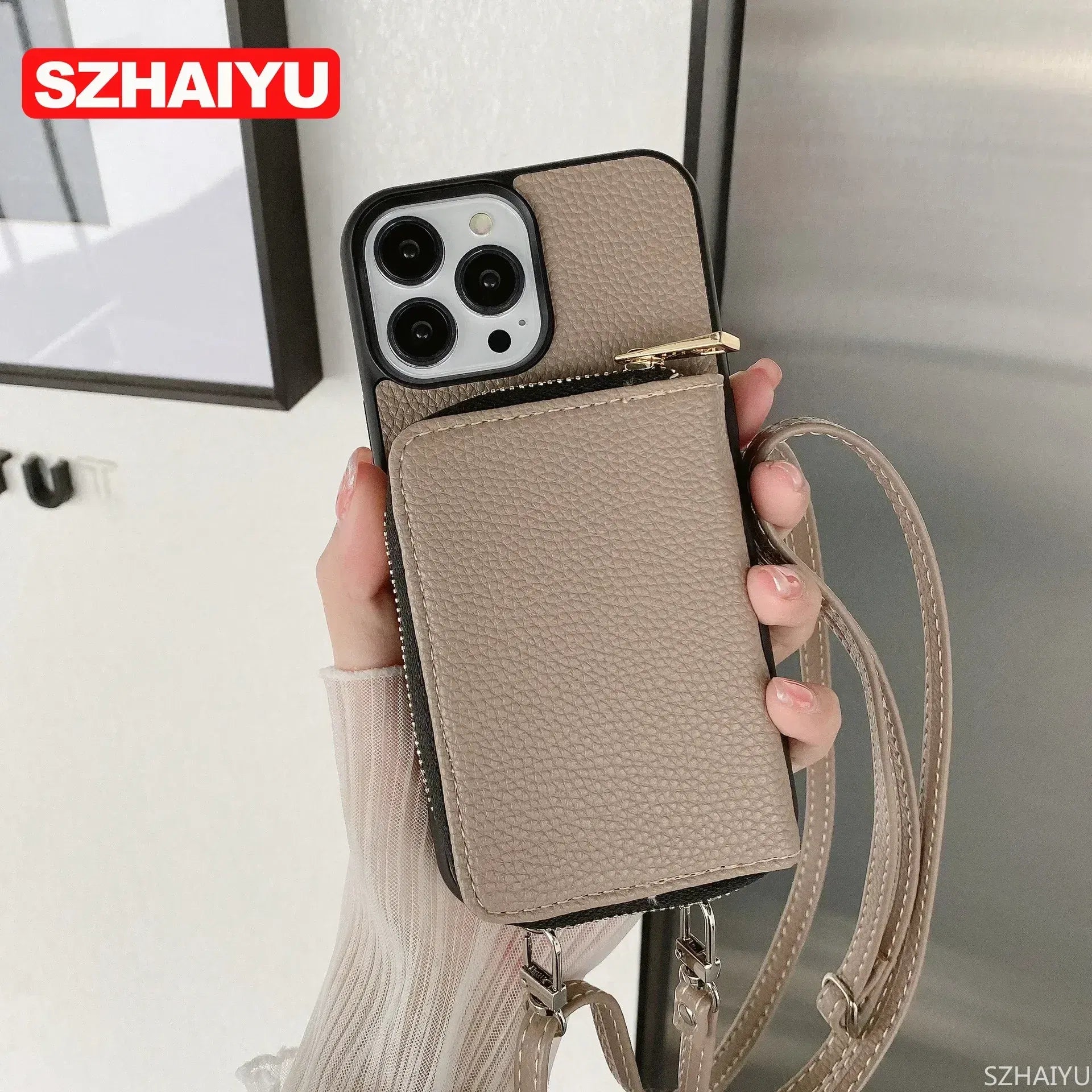 Material: Pvc, Color: Green - Zipper Wallet Phone Case For Iphone 16 15 14 13 12 Mini 11 Pro Xs Max X Plus Card Slot Holder Crossbody Lanyard Leather Cover