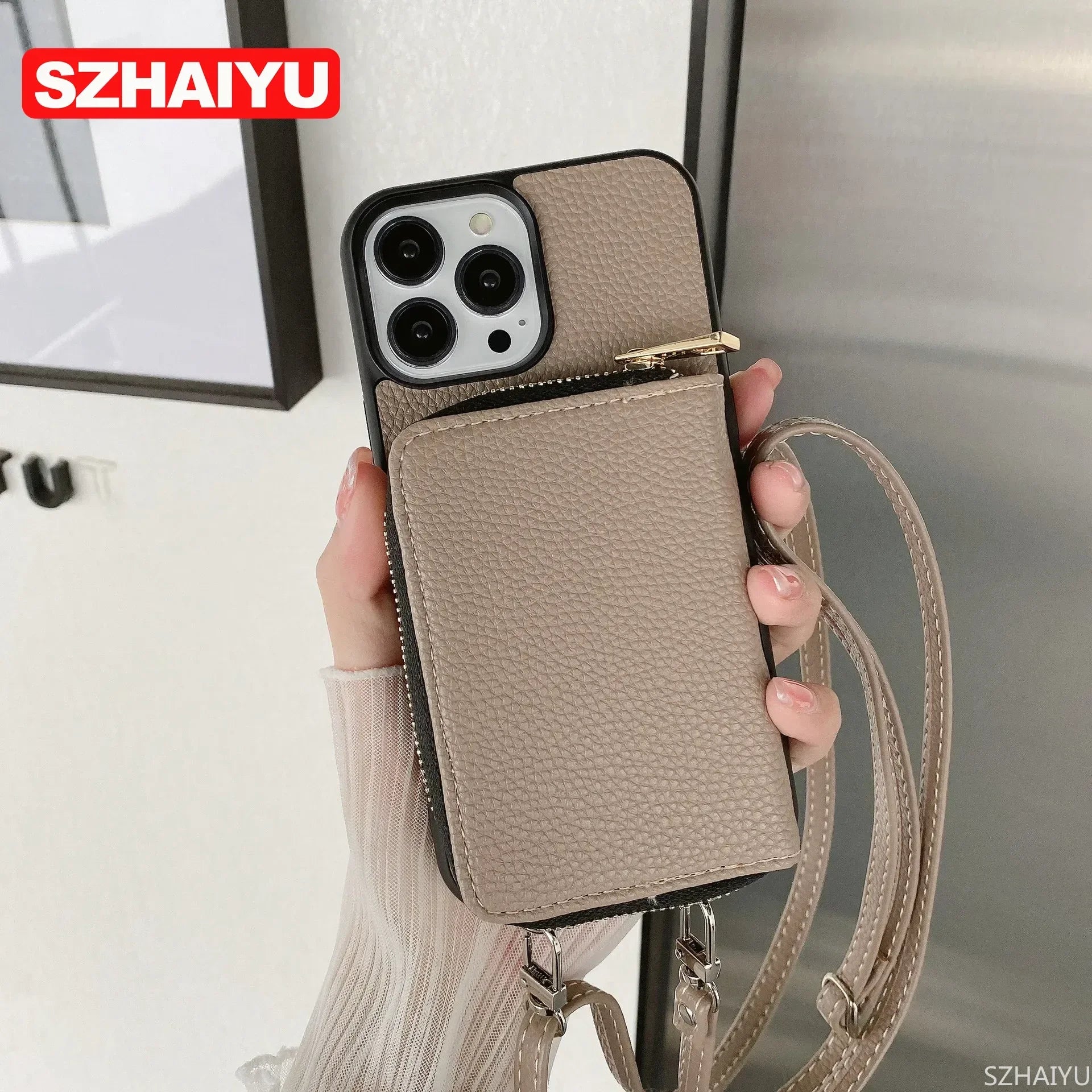 Material: Pvc, Color: Green - Zipper Wallet Phone Case For Iphone 16 15 14 13 12 Mini 11 Pro Xs Max X Plus Card Slot Holder Crossbody Lanyard Leather Cover