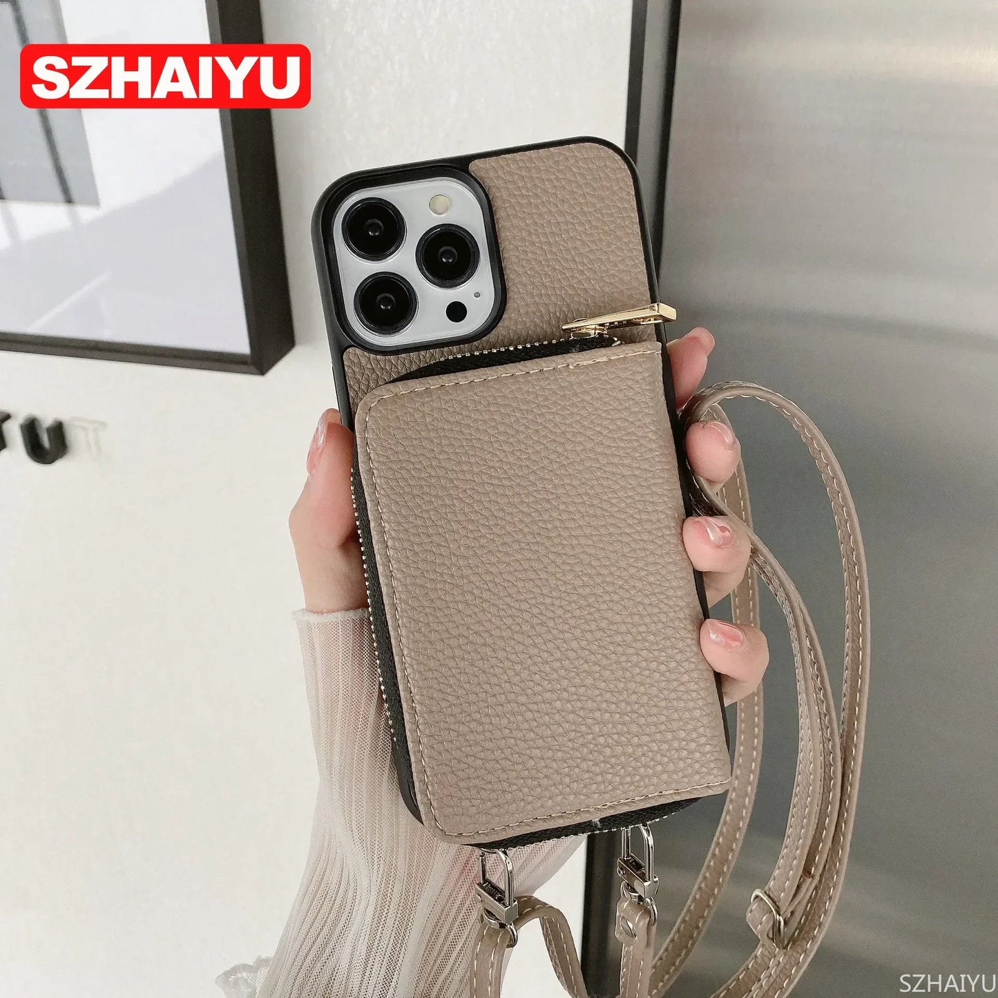 Material: Denim, Color: Green - Zipper Wallet Phone Case For Iphone 16 15 14 13 12 Mini 11 Pro Xs Max X Plus Card Slot Holder Crossbody Lanyard Leather Cover