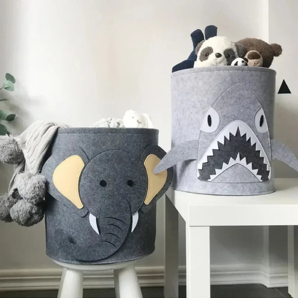 Color: Dark Khaki - Cartoon Storage Basket Washable Dirty Clothes Basket Foldable Children's Toy Clothes Storage Bucket Home Storage Laundry Basket
