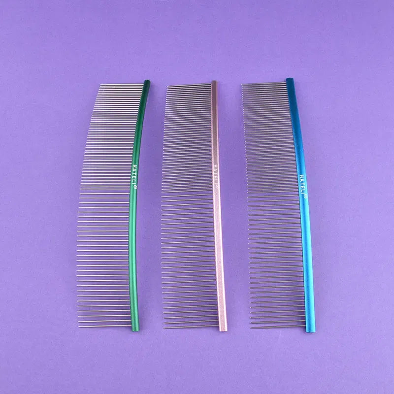 Color: Purple, Size: Xs - Pet Curved Comb Stainless Steel Combs Professional Pet Grooming Comb Dense Sparse Teeth Dog Cat Cleaning Brush Open Knot Comb