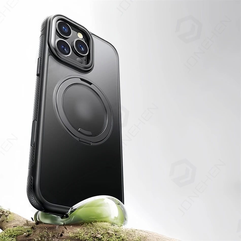 Color: Blue, Material: Pvc - 360?° Rotation Ring Stand Magnetic Case For Iphone 13 14 15 16 17 Pro Max 16e Matte Military Shockproof Armor Cover For Magsafe