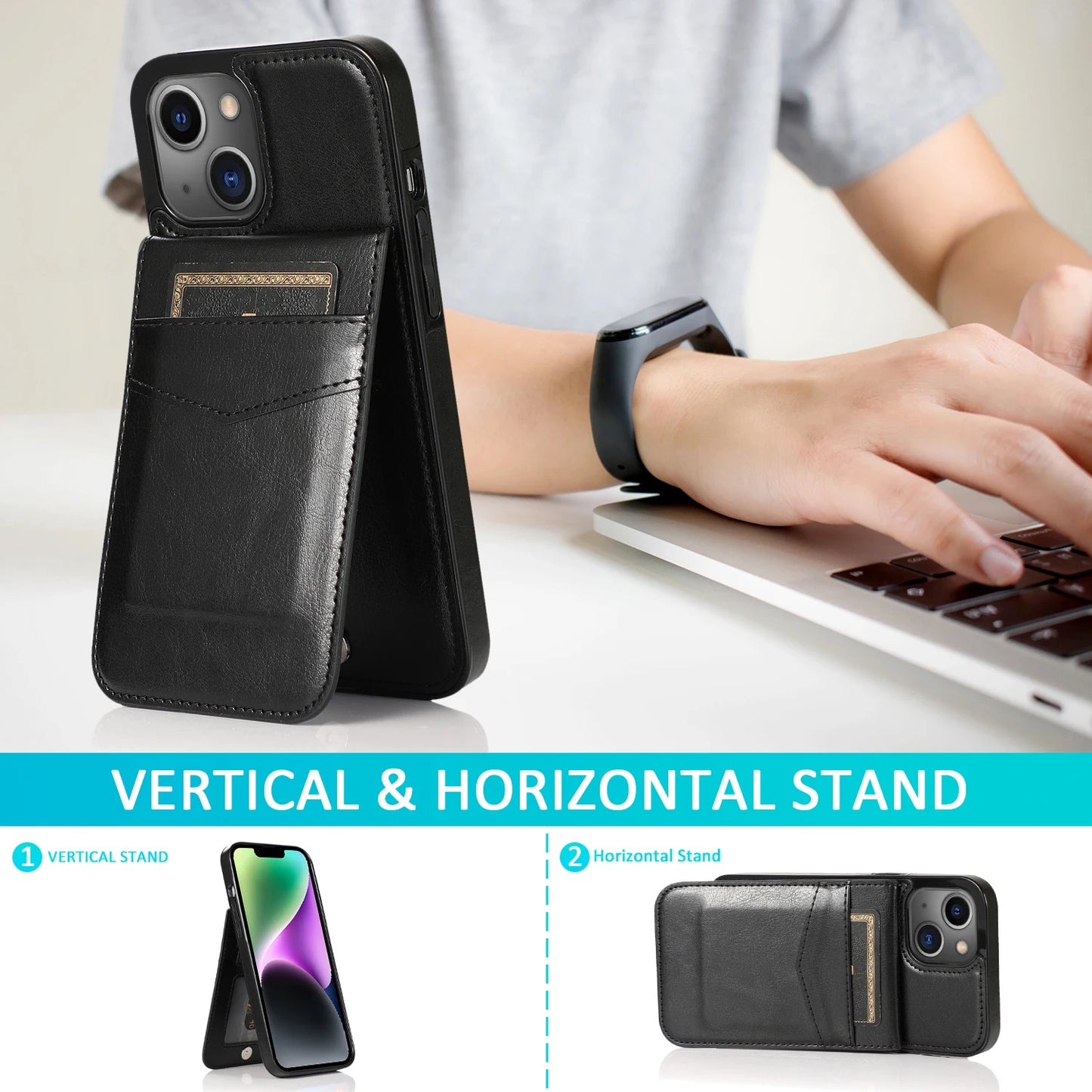 Color: Beige, Material: Silicon - Faux Leather Wallet Kickstand Phone Case For Iphone 13 12 Mini 16e 16 15 14 11 Pro Max X Xr Xs 7 8 Plus Case With Credit Card